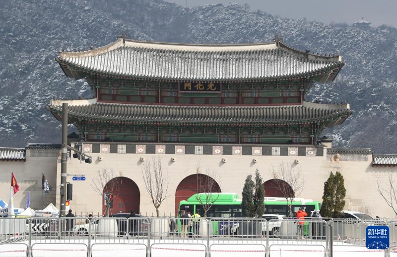 3月18日，韓國首爾光化門廣場覆蓋著積雪。