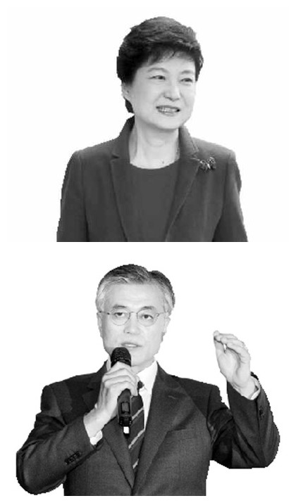 韓國大選之“她”“他”對決 上圖為樸謹(jǐn)惠，下圖為文在寅。（資料圖）