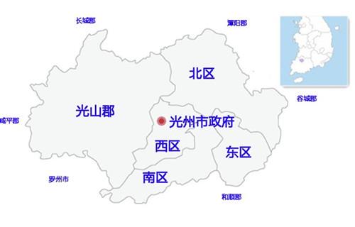 光州廣域市光州這個名稱最早出現(xiàn)于朝鮮王朝太祖時期。1896年開始，以舊有的光州城邑為中心逐步發(fā)展成為近代都市，現(xiàn)在是全羅南道的道廳所在地。1995年光州正式更名為光州廣域市，設(shè)有5個區(qū)及90個洞，據(jù)2010年統(tǒng)計結(jié)果，人口為1,467,996人，面積為501.34平方公里。