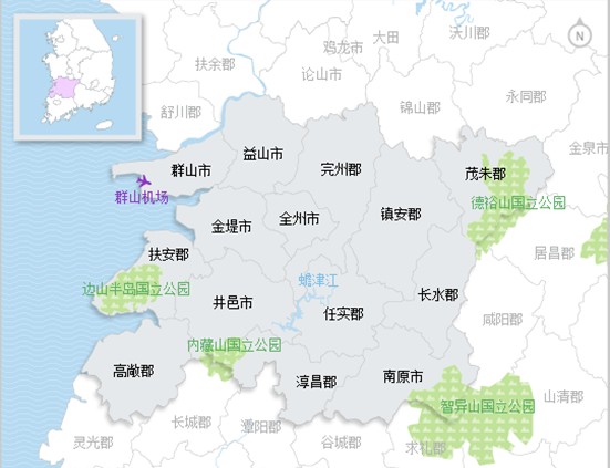 全羅北道全羅北道位于韓國(guó)西南部，道廳所在地為全州市。在1018年的高麗時(shí)期，現(xiàn)在的全羅南道、全羅北道統(tǒng)稱為全羅道。到了1896年的朝鮮時(shí)期，當(dāng)時(shí)的全羅道被劃分為現(xiàn)在的全羅南道與全羅北道。目前，全羅北道管轄有6個(gè)市及8個(gè)郡，人口約為1,868,963名。